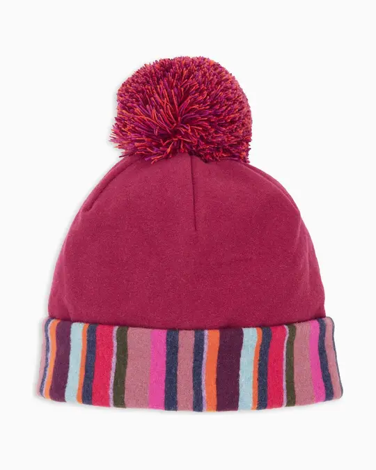 Berretto bambino rosa tinta unita con pom pon multicolor