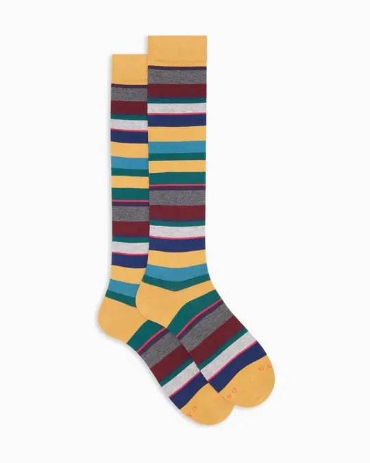Calze lunghe uomo cotone leggero gialle righe multicolor