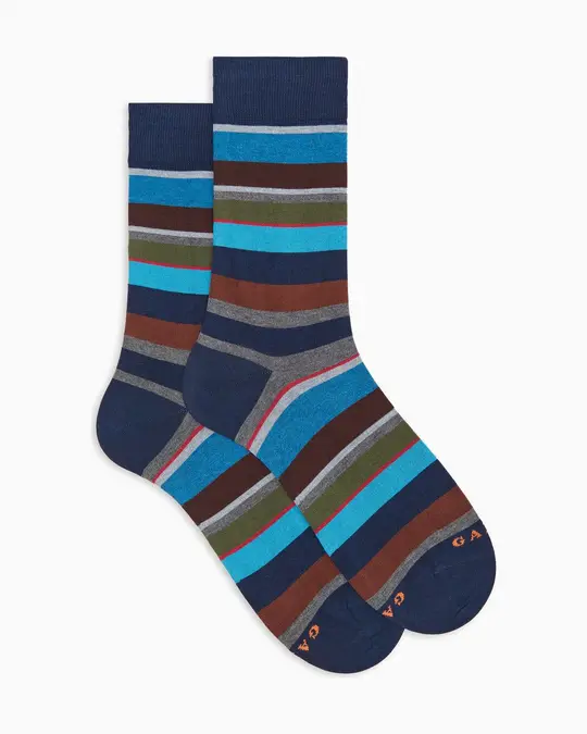 Calze corte uomo cotone leggero blu righe multicolor