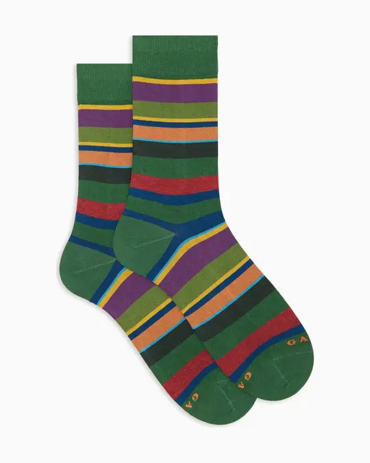 Calze corte uomo cotone leggero verdi righe multicolor