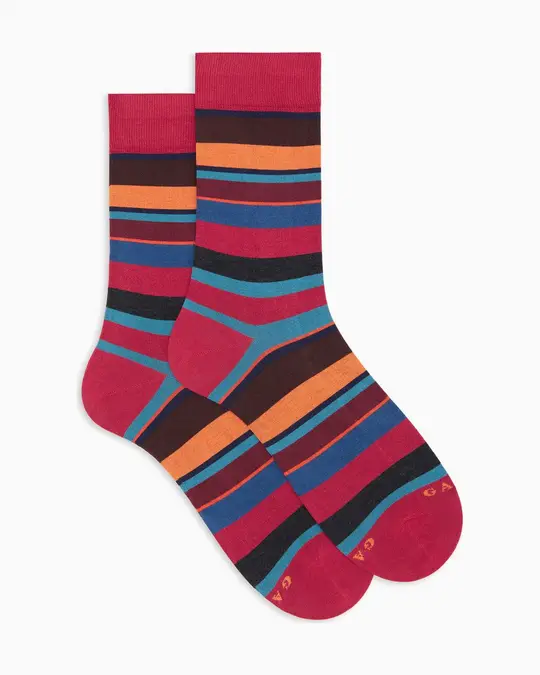 Calze corte uomo cotone leggero rosse righe multicolor