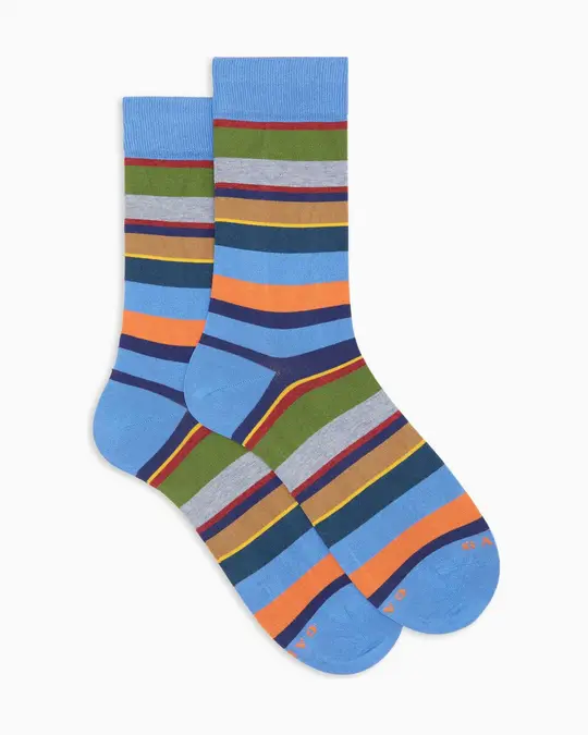 Calze corte uomo cotone leggero azzurre righe multicolor