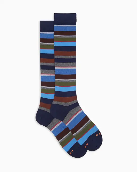 Calze lunghe donna cotone leggero blu righe multicolor