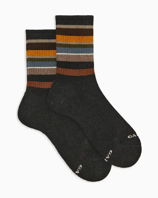 Calze corte uomo spugna di cotone caldo grigie e fascia righe multicolor