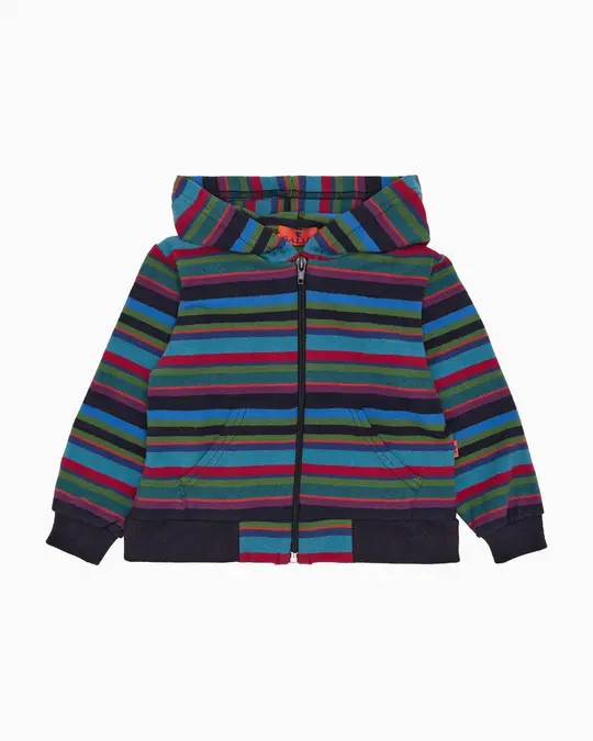 Felpa con cappuccio bambino pile blu righe multicolor