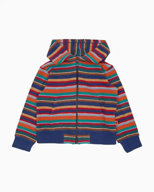 Felpa con cappuccio bambino pile azzurro righe multicolor