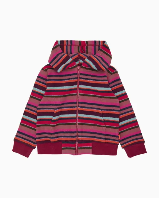 Felpa con cappuccio bambino pile rosa righe multicolor