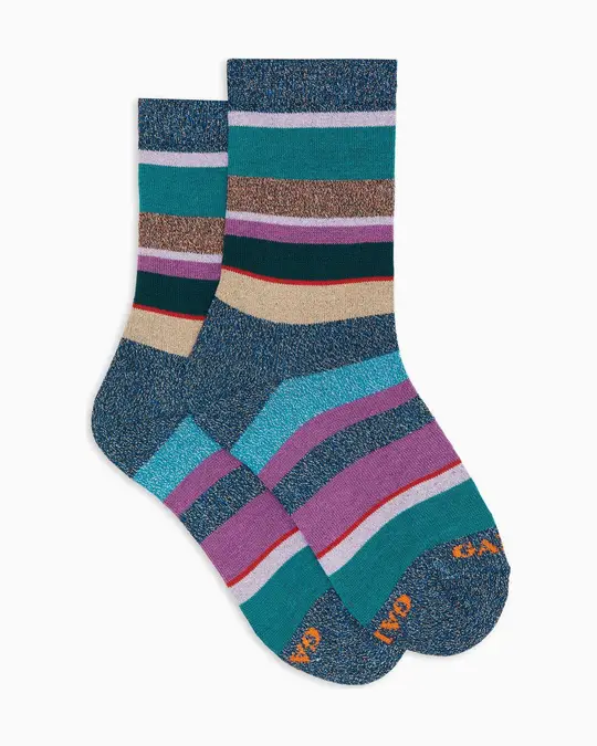 Calze corte bambino cotone caldo effetto scintillante blu righe multicolor