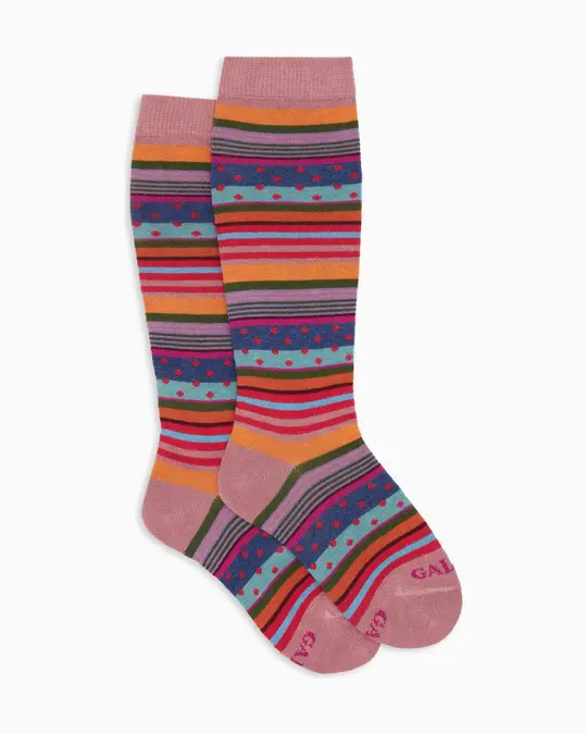 Calze lunghe bambino cotone caldo rosa fantasia mix righe e pois