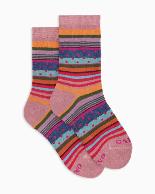 Calze corte bambino cotone caldo rosa fantasia mix righe e pois