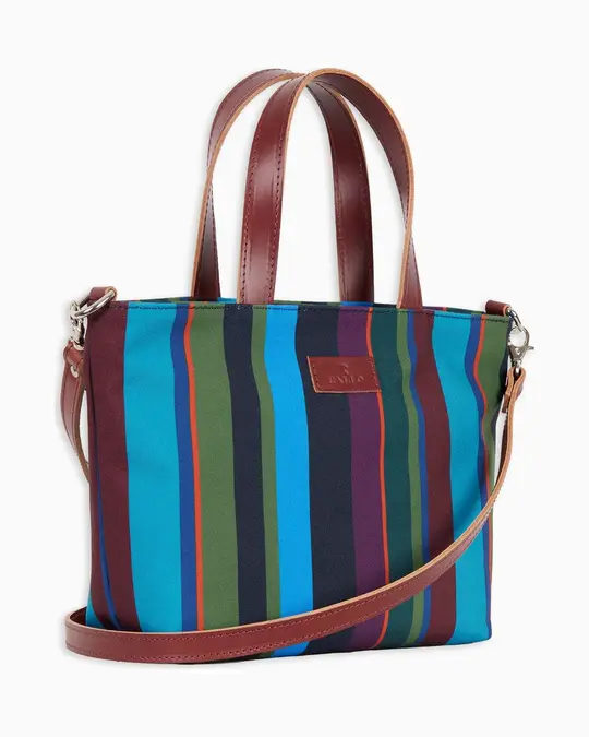 Borsa shopping piccola donna righe multicolor blu