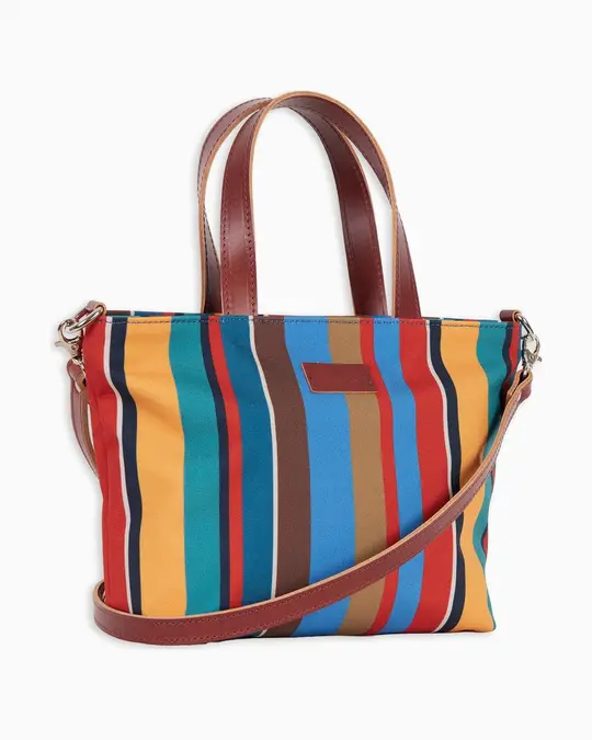 Borsa shopping piccola donna righe multicolor azzurro