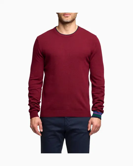 Pull girocollo uomo lana, viscosa e cashmere bordò tinta unita