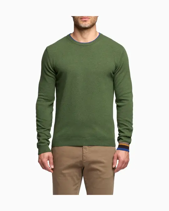 Pull girocollo uomo lana, viscosa e cashmere verde tinta unita