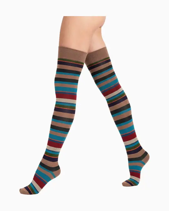 Parigina donna cotone caldo beige righe multicolor