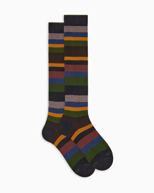 Calze lunghe uomo cotone caldo grigie righe multicolor a sette colori