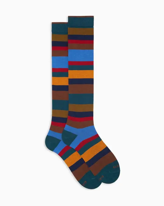 Calze lunghe uomo cotone caldo color pavone righe multicolor a sette colori