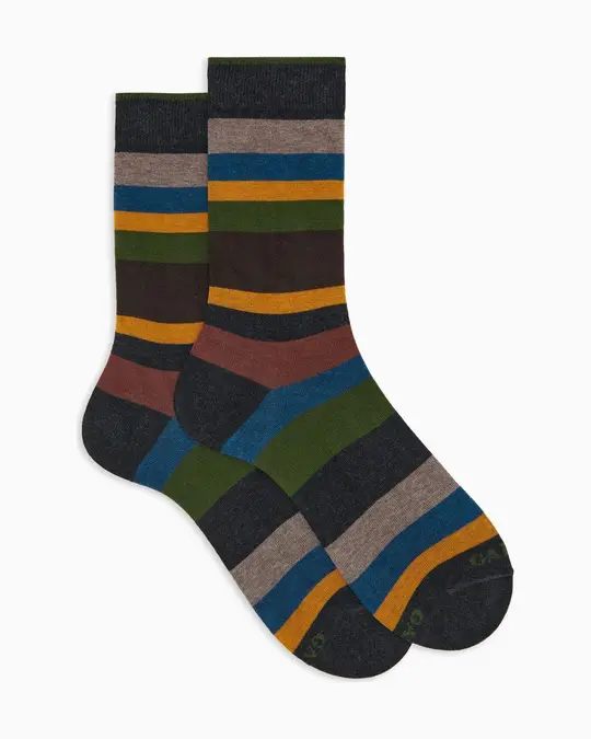 Calze corte uomo cotone caldo grigie righe multicolor a sette colori