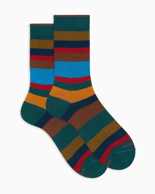 Calze corte uomo cotone caldo color pavone righe multicolor a sette colori