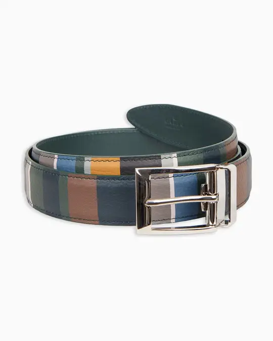 Cintura accorciabile e reversibile unisex pelle martellata grigio righe multicolor