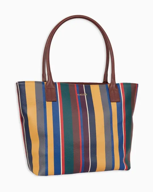 Borsa shopping grande donna in pelle martellata giallo righe multicolor