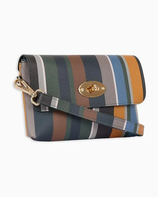 Borsa mini a tracolla donna in pelle martellata grigio righe multicolor