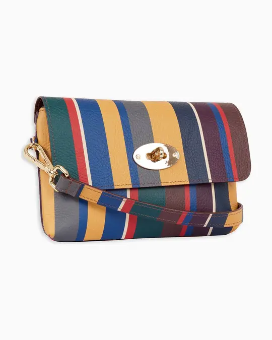 Borsa mini a tracolla donna in pelle martellata giallo righe multicolor