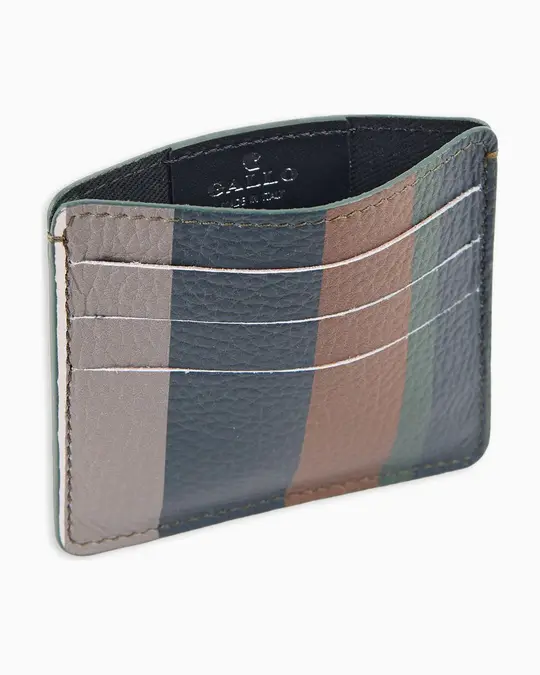 Porta carta di credito unisex in pelle martellata grey righe multicolor