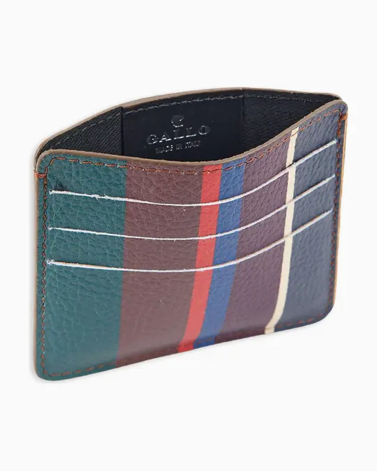 Porta carta di credito unisex in pelle martellata yellow righe multicolor