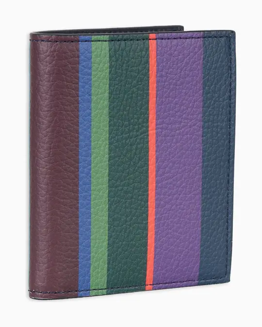 Porta carta di credito unisex in pelle martellata blu righe multicolor