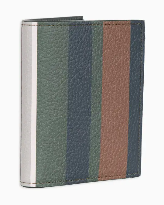 Porta carta di credito unisex in pelle martellata grigio righe multicolor