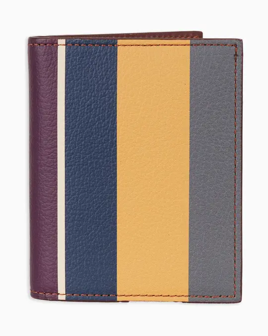 Porta carta di credito unisex in pelle martellata giallo righe multicolor