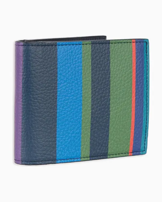 Portafoglio piccolo con portamonete uomo pelle martellata blu righe multicolor