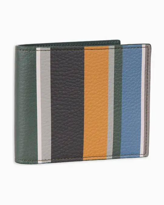 Portafoglio piccolo con portamonete uomo pelle martellata grigio righe multicolor