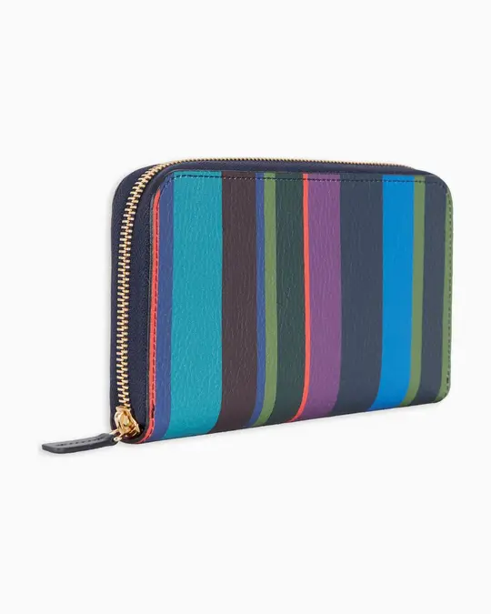 Portafoglio donna in pelle martellata blu righe multicolor