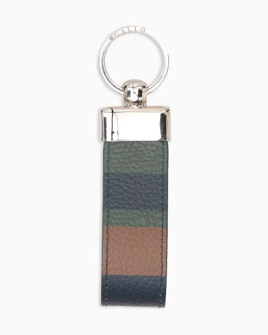 Portachiavi listello doppio unisex pelle martellata grigio righe multicolor