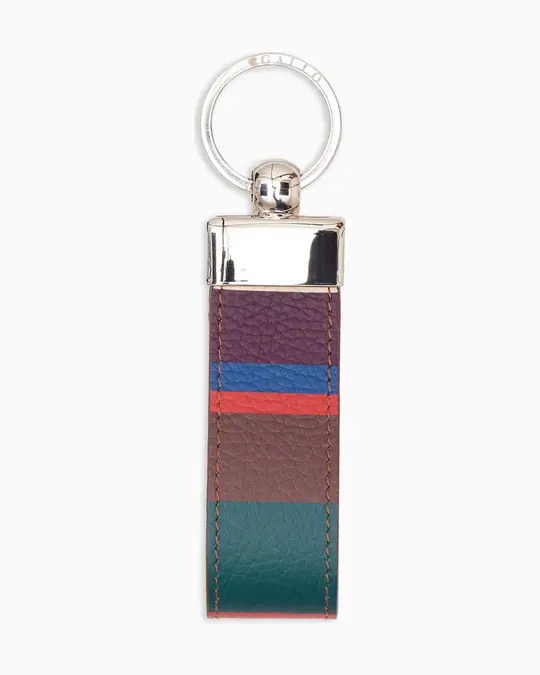 Portachiavi listello doppio unisex pelle martellata giallo righe multicolor