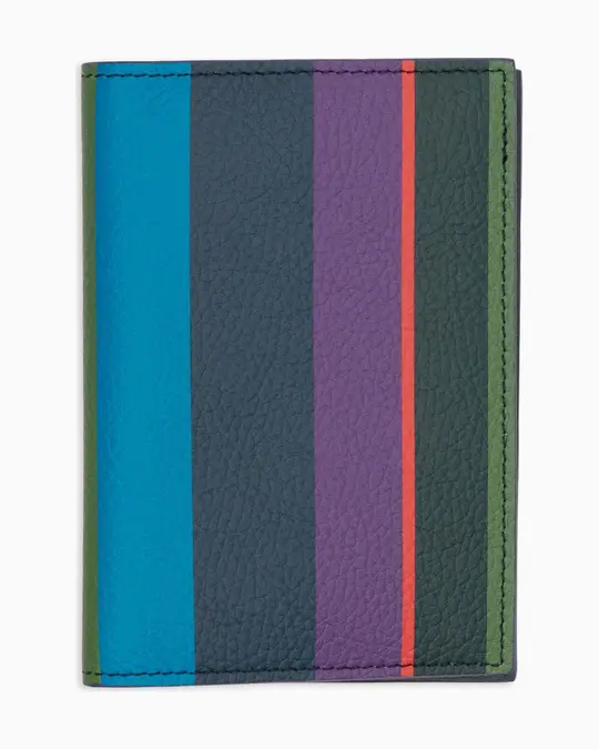 Porta passaporto unisex in pelle martellata blu righe multicolor