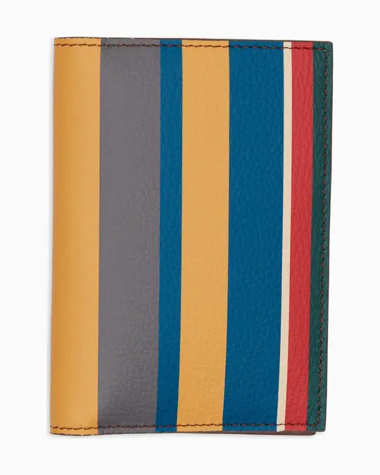 Porta passaporto unisex in pelle martellata giallo righe multicolor
