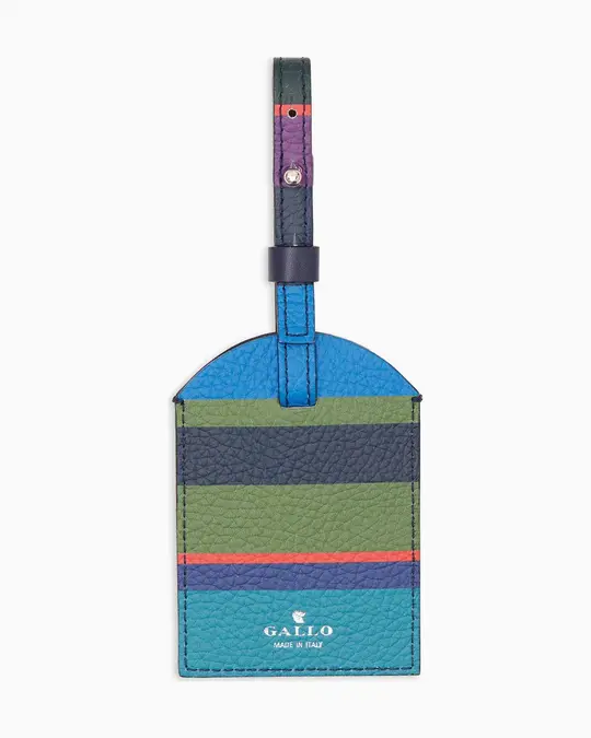 Etichetta per bagaglio unisex in pelle martellata blu righe multicolor