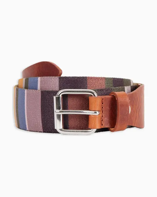 Cintura nastro elastica unisex grigia righe multicolor con inserti in pelle