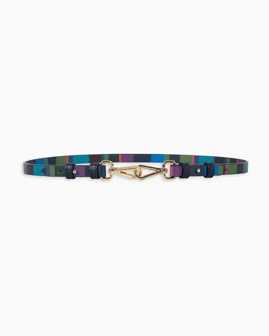Cintura regolabile donna pelle martellata righe multicolor blu