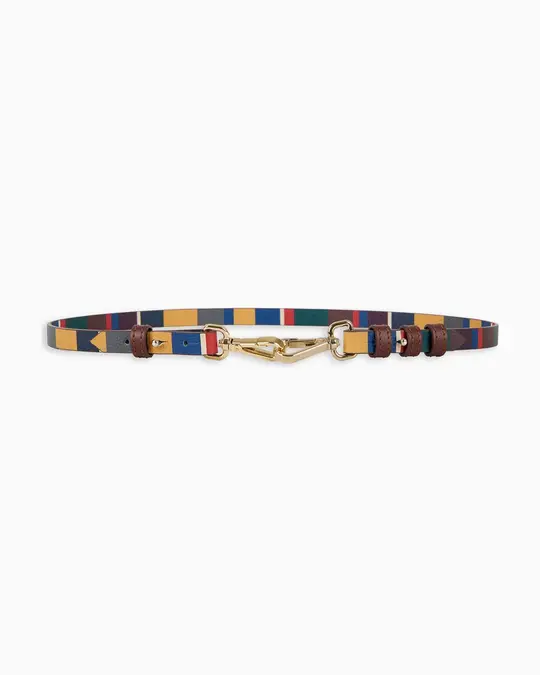 Cintura regolabile donna pelle martellata righe multicolor gialla