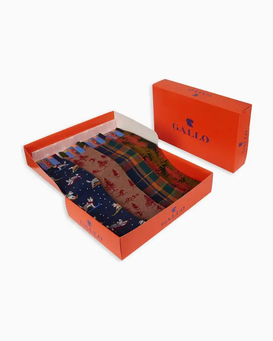 Box con 4 paia di calze uomo in cotone caldo tema paesaggio invernale
