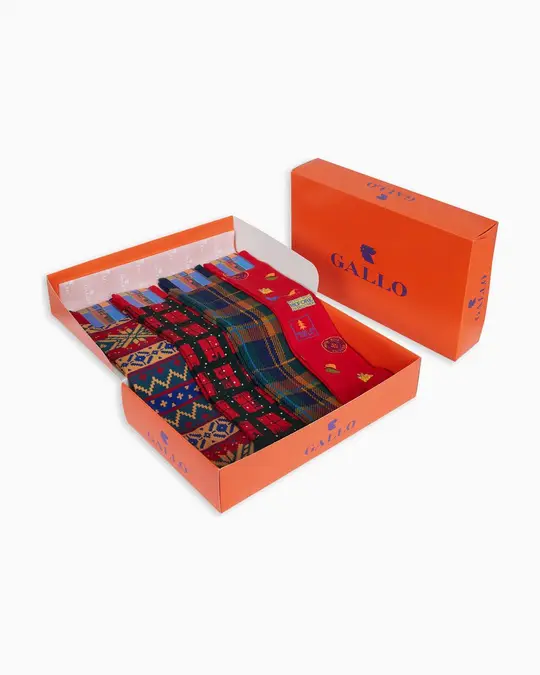 Box con 4 paia di calze uomo in cotone caldo e cotone leggero tema Natale