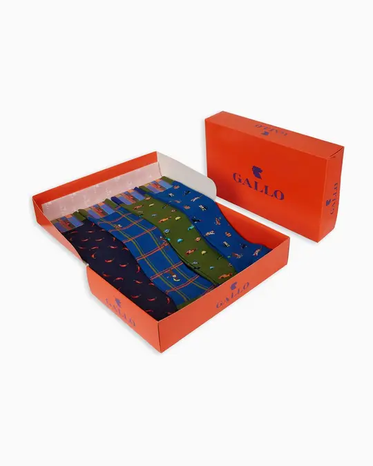 Box con 4 paia di calze uomo in cotone leggero tema piccole fantasie