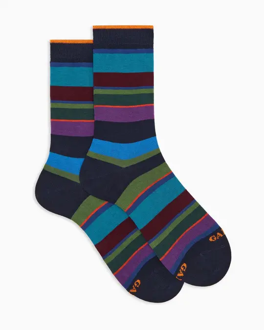 Calze corte donna cotone caldo blu righe multicolor