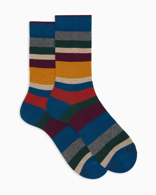 Calze corte uomo cotone caldo blu righe multicolor a sette colori