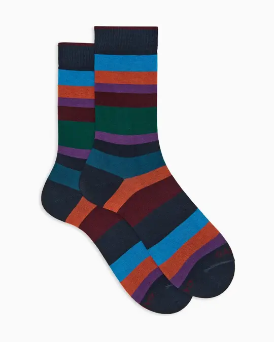 Calze corte uomo cotone caldo blu righe multicolor a sette colori