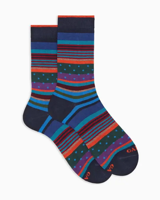 Calze corte uomo cotone caldo blu fantasia mix righe e pois